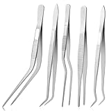 5 Stück Kitchen Kochpinzette Edelstahl Pinzette Professionelle Küchenwerkzeuge Grillpinzette Gebogene Pinzette Kochzange für Dekorieren von Speisen Kochen Backen