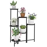 Outsunny 6-Etagen Pflanzenständer mit Tabletten, klappbar Blumenständer für Innen, Pflanzenregal aus Metall, mehrstöckig Blumenregal, 80cm hoch Blumentreppe blumensäule für Garten Balkon, Schwarz