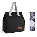 Vicloon Lunch Bag, Klein Lunchtasche, Faltbare Isoliertasche, Thermotasche mit Folienfutter, Mittagessen Tasche für Unterwegs, Arbeit, Schule, Ausflug Lebensmitteltransport - Schwarz
