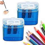 Anspitzer mit Behälter, 2026 Neu Manueller Bleistiftspitzer, Anspitzer mit Doppellöchern und Deckel Doppelspitzer Dicke und Dünne Stifte Handheld Bleistiftspitzer Spitzer für Schule Büro