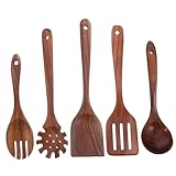 Mikinona Holz Küchenutensilien Set Walnuss Kochlöffel Flacher Holzspatel Vielseitiges Kochbesteck zum Rühren Braten Servieren Ergonomisch Geformt für Komfortable Handhabung