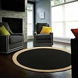 Aizza Trends Handgefertigter handgeflochtener natürlicher Jute-Bodenteppich, Bodenteppich, Mitteltischteppich, Tischläufer, Bettvorleger, Heimdekoration, Schwarz, 2,4 x 2,4 m rund