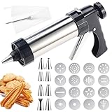 Homethrive Gebäckpresse für Spritzgebäck Edelstahl Kekspress Spritzgebäck Presse mit 16 Schablonen,8 Tüllen,Spritzbeutel und Reinigungsbürste Teigspritze Plätzchenpresse für Kuchen Kekse Churros