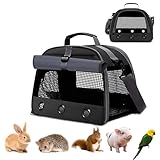 Transportbox Kaninchen Kleintier Haustier-Tragetasche, Meerschweinchen-Tragetasche, Faltbar und Atmungsaktiv (Schwarz)
