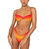 Qsvbeeqj Zweiteiliger Badeanzug für Damen, Spaghettiträger, Bügel, hoher Beinausschnitt, V-Draht, Badeanzug für Bademode