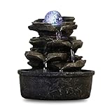 Zen'Light - Zimmerbrunnen Little Rock - Naturwasserfall mit Steineffekt und farbigem LED-Licht - Zen Tischdekoration Ideal für Meditation und Entspannung - Feng-Shui-Objekt Glück - H 23cm