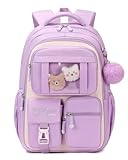 Schulrucksack Mädchen 2-7 Klasse, 22L Kinderrucksack Mädchen Leicht | Atmungsaktives Rückenpolster | Gepolsterte Schultergurte | Brustgurt, Schulranzen Kinder Schule Rucksack 7-10 Jahre, Lila
