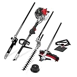 Scheppach Benzin Motorsense MFH5200-4P (1,8 PS, 4in1 Multitool für Garten - Rasentrimmer, Heckenschere, Hochentaster, Kettensäge, 250mm Schwert/Kette, schwenkbar) mit Schnellwechsler und Gurt