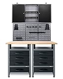 Ondis24 Werkstatteinrichtung Werkstatt, Arbeitshöhe 95cm, 2 x Werkbank TÜV geprüft, Werzeugschrank TÜV geprüft und Euro - Lochwand mit 22 Haken