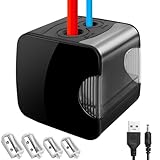 Elektrischer Anspitzer mit Behälter USB 2 Größen 6-12mm, Pencil Sharpener Batterie mit 4 Klingen, Automatischer Bleistiftanspitzer mit Zwei Löchern, Bleistiftspitzer Elektrisch Kinder