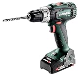 metabo Bohrmaschine / Akku-Bohrschrauber BS 18 L | + Gürtelhaken und Bitdepot, 2 Li-Power Akkupacks und Ladegerät, kraftvoller Kompaktschrauber mit kurzer Bauform | 18 V, 2 Ah, 450 / 1800 /min