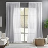 Deconovo Voile-Gardinen, für Wohnzimmer, mit Kräuselband für Klemmensystem, Weiß, 245 x 140 cm, 2er-Set