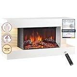 KAMINIO Elektrokamin Liz - Elektrischer Wandkamin mit Heizung, 3D-Flammeneffekt, LED-Ambilight, Fernbedienung (Weiß)