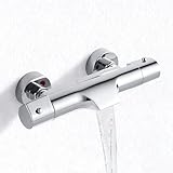 Wasserfall Badewannenarmatur mit Thermostat 2 Funktionen Chrom Thermostat Wannenarmatur, Duscharmatur für Badewanne, Mischbatterie Badewanne Dusche mit 38 °C Sicherheitstaste, 150mm