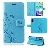 Hülle Kompatibel mit Samsung Galaxy S6 Edge | Premium PU Leder Handyhülle Wallet Case | Schutzhülle Blumen Klapphülle Handyhülle | Blau