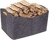 Holzkorb für Kaminholz, Faltbar Kaminholzkorb Holzkorb,Extra Dicker Brennholzkorb Feuerholzkorb Kaminholztasche Filzkorb Holz Aufbewahrung Filztasche für kaminholz Einkauf Holz Zeitung Kleidung (XL)