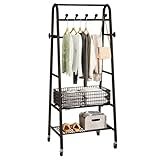 Robuster Kleiderständer mit oberer Stange und Aufbewahrungsregal, rollbarer Herrendiener, starke Basis für Schlafzimmer und Heimbüro, unterstützt bis zu 45,4 kg