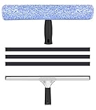 Fensterreiniger Set 5-Teilig, 35cm Professioneller Fensterreinigungsset mit Silikonklinge, Hochsaugendem Mikrofaserwischer, Komplettset für Fenster Putzen, Glas, Spiegel, Auto, Bad, Dusche