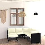 UTSRABFA Lounge Garnitur Set Sitzgruppe Outdoor Terrassenmöbel 6-TLG. Garten-Lounge-Set mit Kissen Poly Rattan Schwarz Geeignet für Terrasse, Innenhof, Garten, Balkon