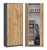 KUBUTKU Mehrzweckschrank Besenschrank Haushaltsschrank Praktische Schrank für Staubsauger Besen 180x74x35cm Grafit/Eiche Wotan