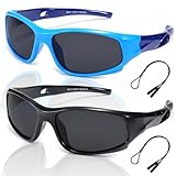 HJUWANG 2 Paar Kinder-Sonnenbrillen, Sport-Sonnenbrillen, polarisierte Sonnenbrillen für Jungen, Mädchen, Kinder, Sonnenbrille, Schutz, polarisierte Sonnenbrille mit Brillenband, für Sport, Wandern,