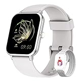 IOWODO Smartwatch Damen Herren 1,69'' Uhren IP68 Wasserdicht Fitnessuhr Tracker mit Pulsschlag SpO2 Schrittzähler Temperatur Schlafmonitor 25 Trainingsmodi Smart Watch für Android iOS (Grau)