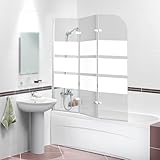 Peviasot Faltbare Duschwand für Badewanne 120x140cm, 3-teilige Glas Duschtrennwand aus 6mm Sicherheitsglas (EGS), Badewannenaufsatz, Weiße Streifen