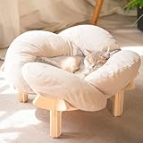 CheerPals Erhöhtes Katzenbett Blumenform, 55cm L&W Großes Katzensofa, Stilvoll Katzenstuhl mit Hochelastischer Weich Kissen, Katzenmöbel zum Schlafen für Alle Katze