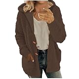 SMUXP Schnäppchen des Tages, Sherpa-Fleece-Jacken, Kapuzenpullover, Damen, Knopfleiste, Fleecemäntel, langärmelig, warm, vorne, offen, Sweatshirt-Jacke mit Taschen, 2#Khaki, S