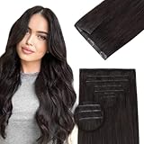 DOORES Hair Extensions Clip in, Dunkel Braun 40cm 16 Zoll 7 Stück 120g, Injected Seamless PU Clip in Extensions Echthaar Natural Invisi Edge Remy Human Hair