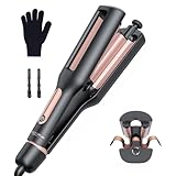4 In 1 Einstellbar Welleneisen für Haare - 22/25/32/38mm Lockenstab für Beach Waves/Natürlich Wellen/Wasserwellen/Mermaid Waves, Anzeige, 4 Temperaturen(140-210°C), 3 Fässer Welleneisen, Schwarz Rose