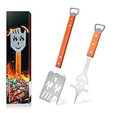 MARUKO Grillzubehör, 8 in 1 Grill Werkzeug Set, 42.5cm Grill Turner, BBQ Geschenke für Männer, Gabel, Säge, Flaschenöffner zum Grillen