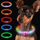 Larkumio Leuchthalsband Aufladbar LED Hundehalsband Leuchtend, Halsband Hund mit Einstellbarer Länge für Kleine Große Katze, Welpenhalsband Dog Collar Wasserdicht mit 4 Modi, Mehrfarbig