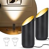 HUAEU LED Bodenstrahler – 6W Uplight Spot für Innenräume, Schwarz, Warmweiß 3000K, inkl. GU10 LED Lampen 500LM, Bodenleuchte mit Fußschalter (Schwarz, 2er-Pack)