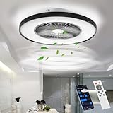 BKZO moderne Smart-LED-Deckenleuchte mit Ventilator Ø 60cm, Deckenventilator mit Lampe, Stufenlos Lüftungsgeschwindigkeiten, mühelose Lichtdimmung, 3000-5500 K, Schwarz, 60CM