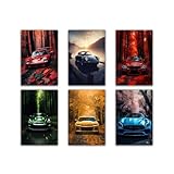 Supercar Posters Moderne Auto Leinwanddrucke Sportwagen Wanddekoration Ästhetische Autos Wandkunst für Jungen Zuhause Schlafzimmer Büro Wohnheim Zimmerdekoration (6 Stück 20 x 30 cm Ungerahmt)