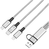 Callstel 3 in 1 Ladekabel: 5in1-Schnellladekabel USB-A/C zu USB-C/Micro-USB/Lightning, 30 cm, 3 A (USB Ladekabel Mehrfach, Mehrfach Ladekabel Handy, Kfz Ladegerät)