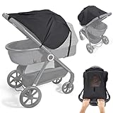 Orzbow Sonnensegel Kinderwagen & Babywanne Universal, Atmungsaktive Sonnenschutz Kinderwagen & Babywanne mit Klettverschluss, Stabile & UV Schutz 50+,mit Netz-Dachfenster,Einfache Installation,Schwarz