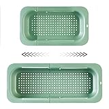 Sieb Küche ausziehbar(34-47cm), techextra Siebkorb über Spüle Abtropfsieb Sieb Spülbecken Küchensieb Waschbecken Filterablage, Gekochte Nudeln abtropfen, Gemüse, Obst waschen BPA Frei