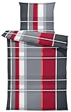 one-home Biber Bettwäsche Winter Baumwolle Kuschelig Flauschig Warm Weich Moderne Designs, Größe:2 teilig 135x200 cm, Farbe:Kariert gestreift rot