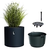 MELTOM Blumentopf mit Einsatz & Bewässerungssystem – Rund & Modern – Frost- & UV-beständig – Kunststoff Pflanzkübel für Innen & Außen – (Anthrazit, L)