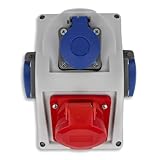 EBROM CEE-Verteilerdose – 1x CEE 16A 5P 400V + 3x Schuko 16A 230V – IP44 spritzwassergeschützt – Vorverkabelt & anschlussfertig – Robustes Gehäuse – Hochwertige Industriequalität