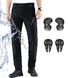 CTBQiTom Motorradhose Herren and Damen Mit Protektoren,Wasserdicht und Atmungsaktiv Motorrad Biker Hosen Mit CE abnehmbaren Schutz,Schwarz,S