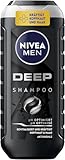 NIVEA MEN Deep Shampoo (250ml), gegen fettiges Haar und Kopfhaut mit Aktivkohle, revitalisierendes Männershampoo für ein langanhaltendes Frischegefühl, tiefenreinigend