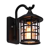 SUZNIU Antike Wandleuchte Außen Wandlampe Wasserdichte, E27 Base, Glas und Aluminium, IP44, Hof Garten Terrasse Flur Vintage Wandbeleuchtung (Color : Black)