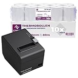 Thermorollen 80mm x 80m x 12mm - Kassenrollen - Bonrollen für Registrierkasse - Bondrucker - Thermopapier – BPA Frei (10 Rollen)
