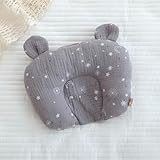 Babykissen Plagiozephalie Cotton,Neugeborenenkissen, Baby-Kissen für den Kopf, Atmungsaktives, hilft EIN Plattkopfsyndrom vorzubeugen und zu behandeln, Nackenstütze für Kinderwagen oder Bett (Grau)
