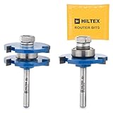 HILTEX 10110H Nut- und Federfräser-Bit-Set, 2 Stück, 1/4-Zoll-Schaft, verstellbare 3 Zähne T-Form Holzfräser Holzbearbeitungswerkzeug, 1/2-Zoll-Schnitttiefe 1/4-Zoll-Zungenhöhe