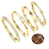 KENIY 4 Stück Gold Ringe Frauen Stapelringe mit Zirkonia 14 Karat Vergoldete Ringe Set Ring Gold Damen Fingerring Daumenringe Verlobungsring Schmuck Größe 54-65