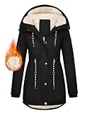 TOMEEK Damen Winterjacke Winter Warm Wintermantel Damen Lang Winterparka mit Teddyfell Gefüttert Kapuzenmantel Mantel Parka Damen-Mäntel Jacke Fleecemantel Skijacke(Schwarz,M)